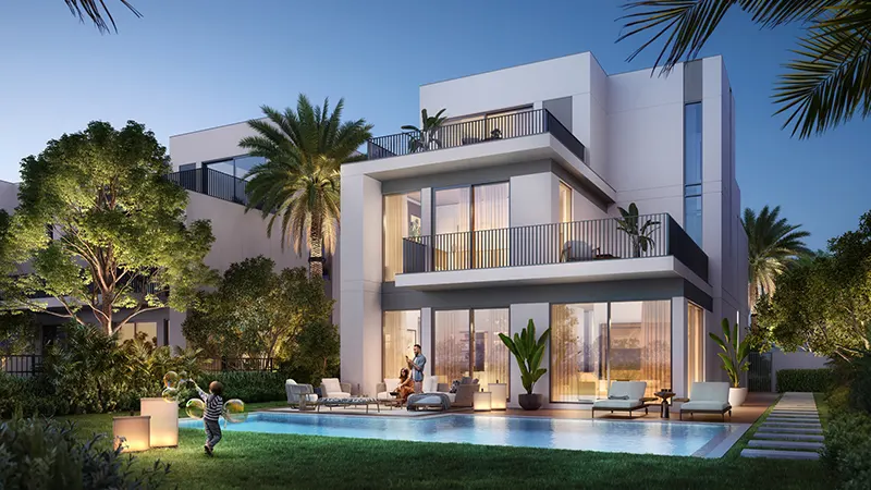 Contemporary Fairway Villas 3 home with a private swimming pool and landscaped garden in Emaar South.
