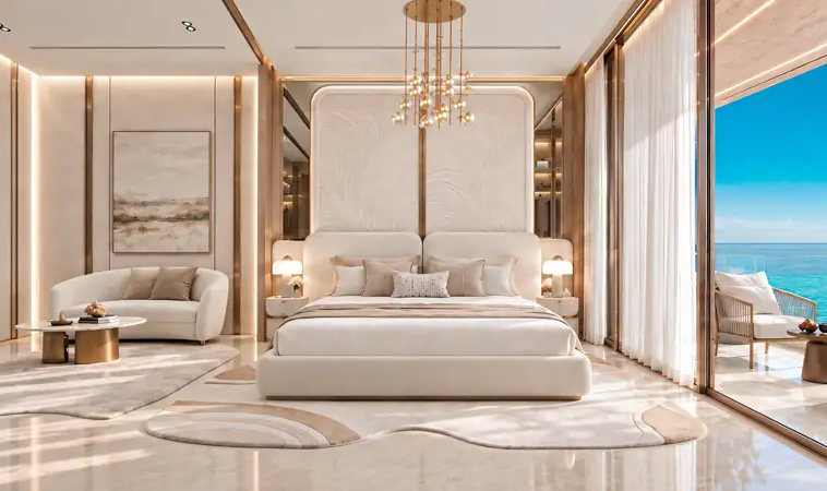 Luxury waterfront bedroom at Shahrukhz Residences by Danube