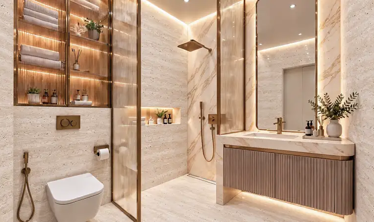 Luxury apartment bathroom at Shahrukhz Residences Dubai