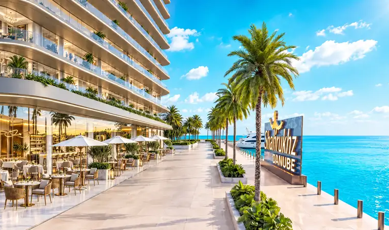 Waterfront promenade at Shahrukhz Residences Dubai Maritime City